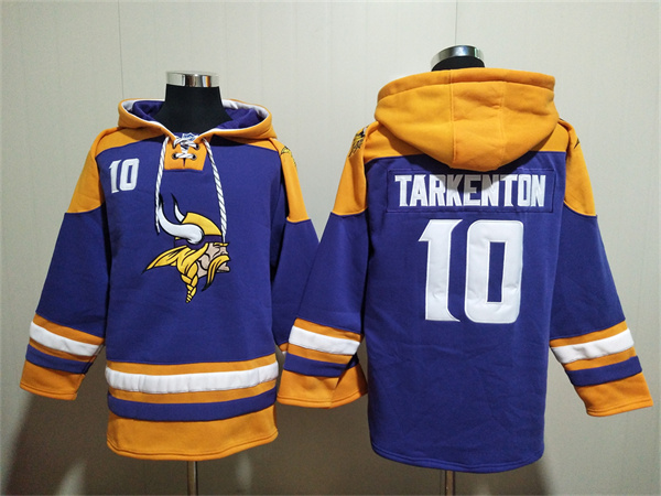 Men's Minnesota Vikings #10 Fran Tarkenton Purple/Yellow Ageless Must-Have Lace-Up Pullover Hoodie